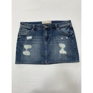 Just Jeans Denim Mini Skirt Size 14 Distressed Y2K Casual Jean Skirt